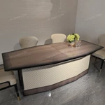 Angled Top Dining Table with Diamond-Quilted Leather Pedestal and Gold Inlay
